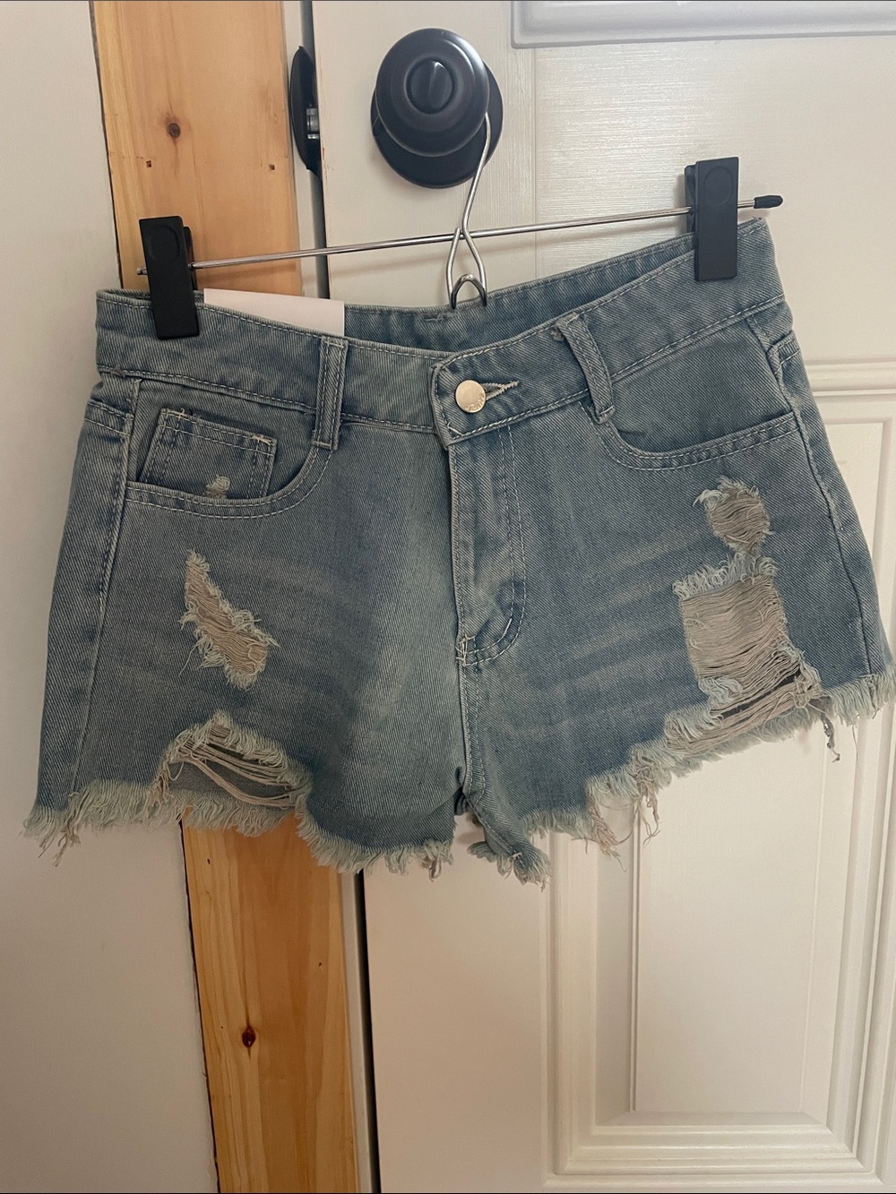Classic Distressed Denim Shorts - Light Blue